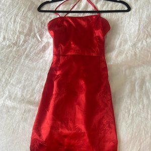 Pretty Little Thing Satin Red Dress Open Back Tie-String